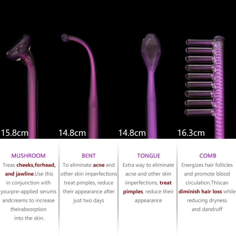 Darsonval 7 in 1 High Frequency Electrode Wand w/Neon Electrotherapy Glass Tube Acne Spot Remover Home Spa Beauty Device Facial Therapy Wand - Image 3